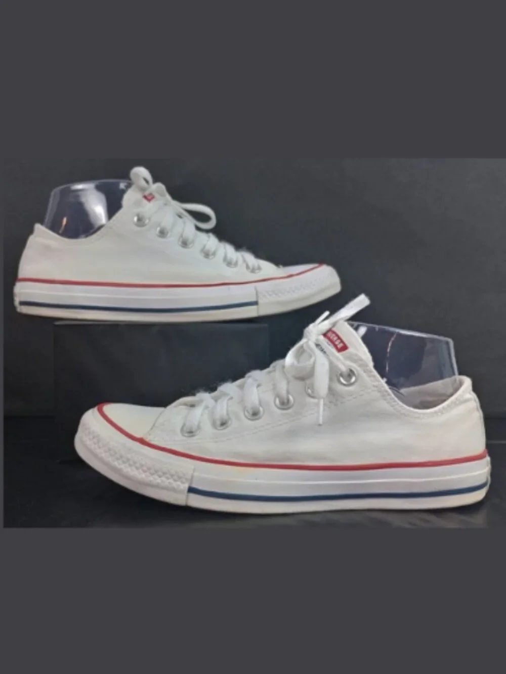 Converse All Star Mens‎ 5.5 Womens 7.5 White Blue Red Stripe Low Top Sneakers